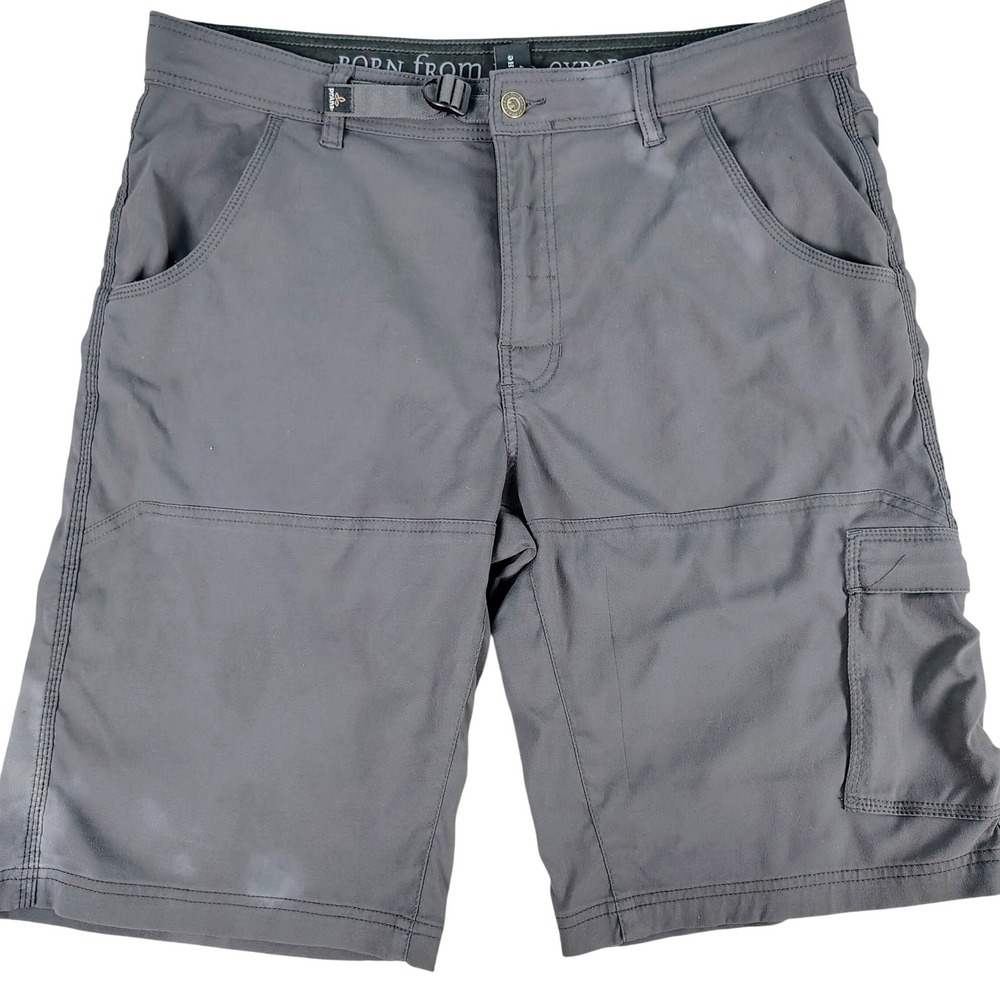 Prana Men 36 Zion Cargo Hiking Shorts Grey Nylon Blend Gorpcore Outdoor FLAW